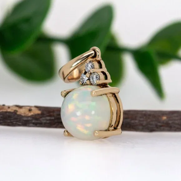 2.4cts Ethiopian Opal Pendant in 14K Solid Gold with Natural Diamond Accents - Picture 6 of 9
